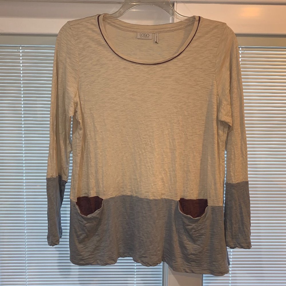 NWOT Logo Lori Goldstein Long Sleeve Latte Combo Shirt Size Large